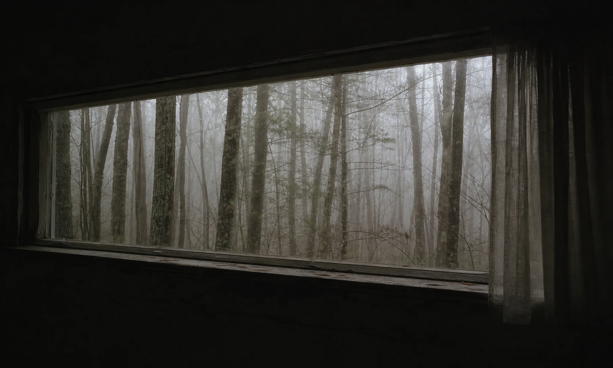 A dim, hazy interior suspended between shadow and memory